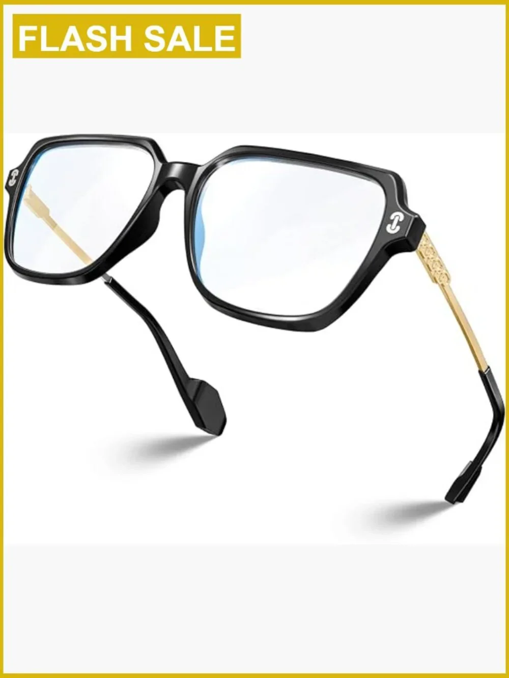 Oversized Square Blue Light Blocking Glasses for Women | Flexible Metal Temples